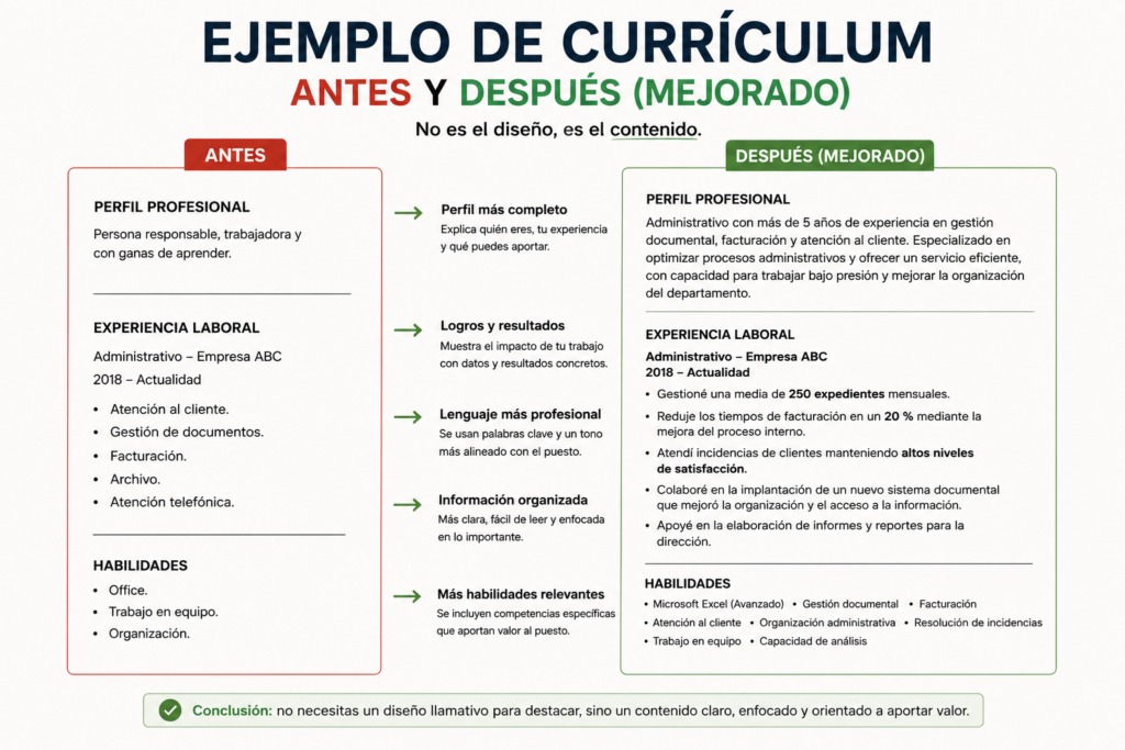 ejemplo de currículum antes y después